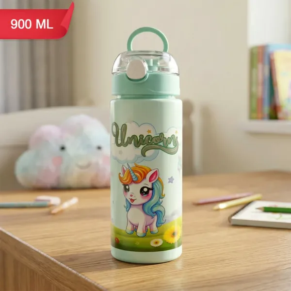 Kids 900ml Leak-Proof Unicorn & Space Water Bottle with Straw