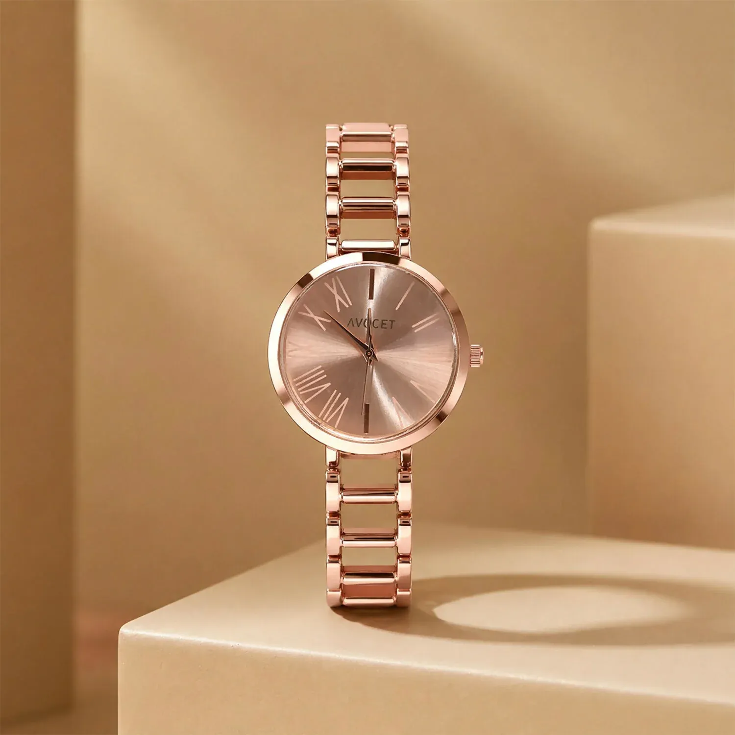 Rose Gold Round Dial Bracelet Watch for Women – Elegant Fashion Wristwear - Detailed Feature View 1