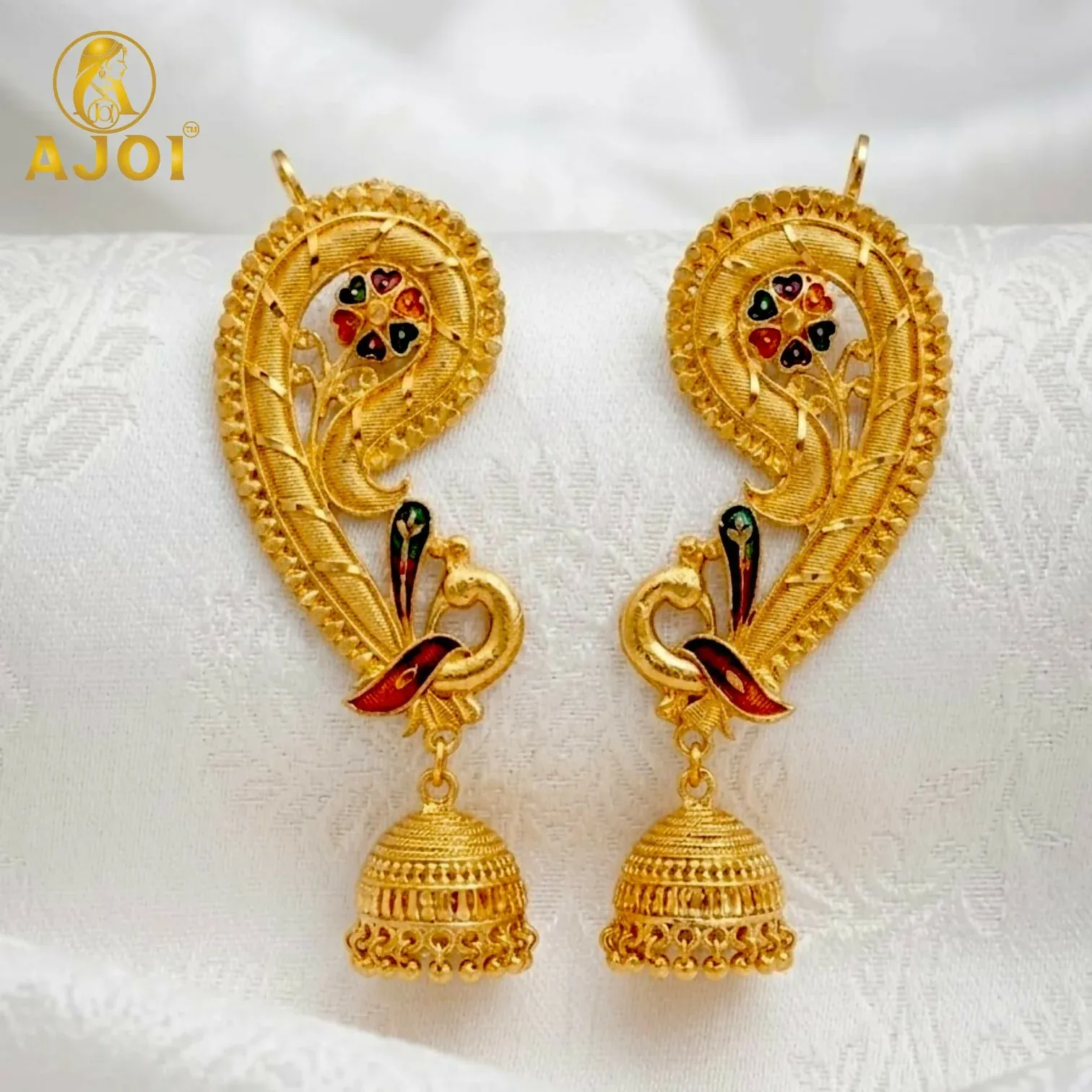 Premium Premium Gold-Plated Peacock Paisley Ear Cuff Earrings with Jhumka Drop for Women - Buy Online at Alikart
