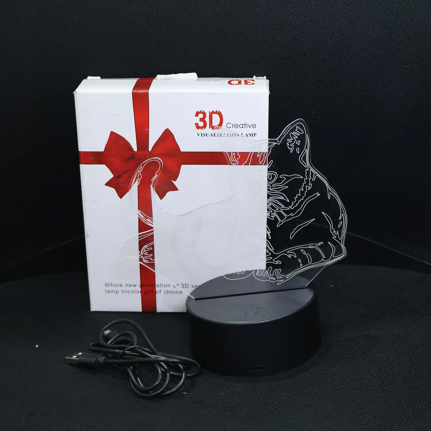 3D Illusion Multicolor Changing LED Night Lamp with Cat Design - Detailed Feature View 6
