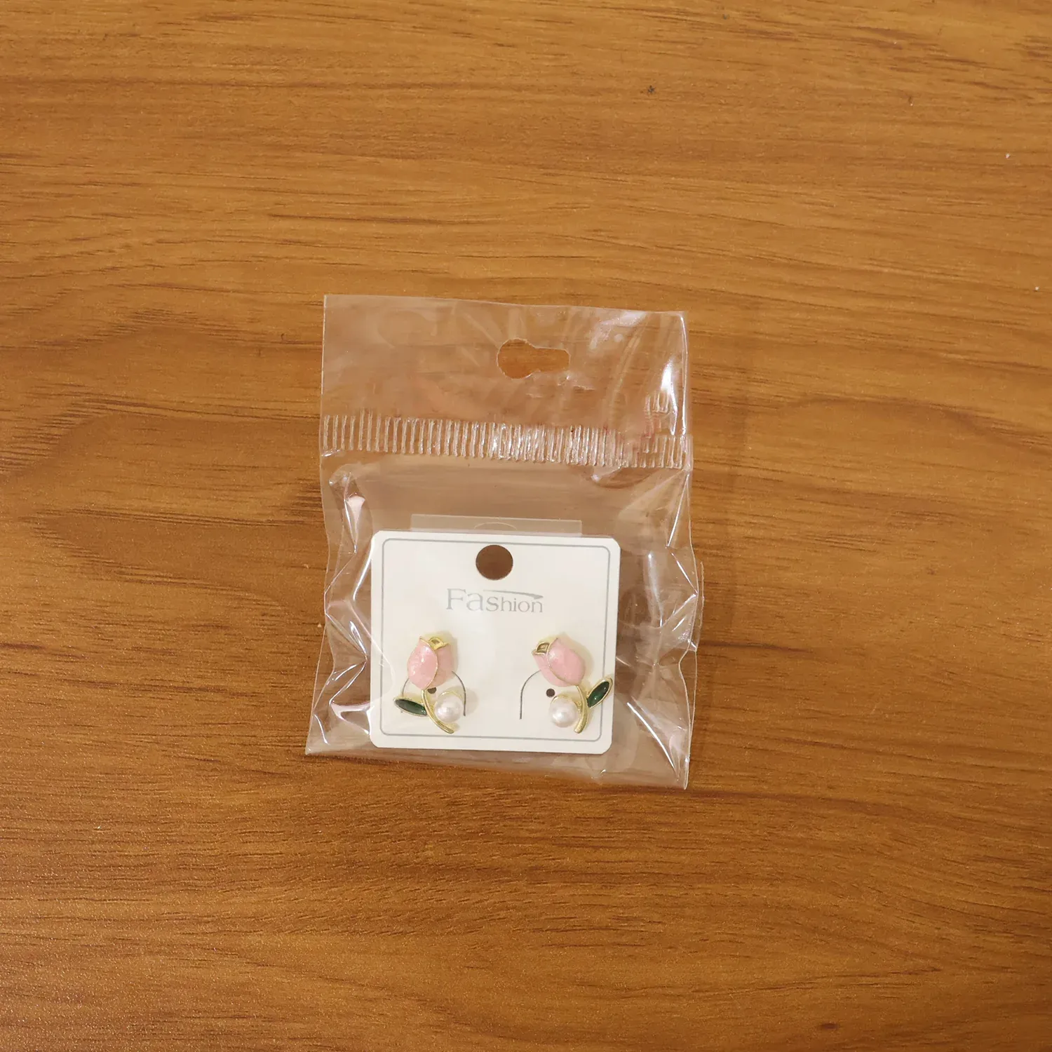 Pink Tulip Pearl Stud Earrings - Gold Plated Floral Jewelry for Women - Detailed Feature View 5