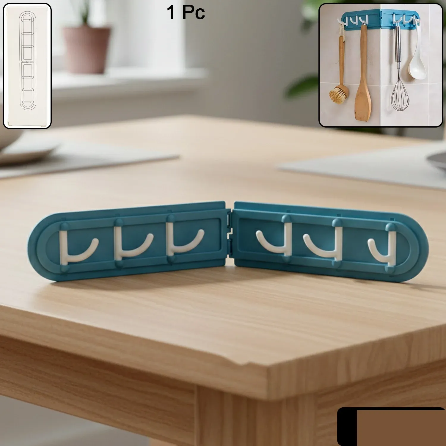 Foldable Rotating Wall-Mounted Hook Rack with 6 Hooks - Detailed Feature View 1