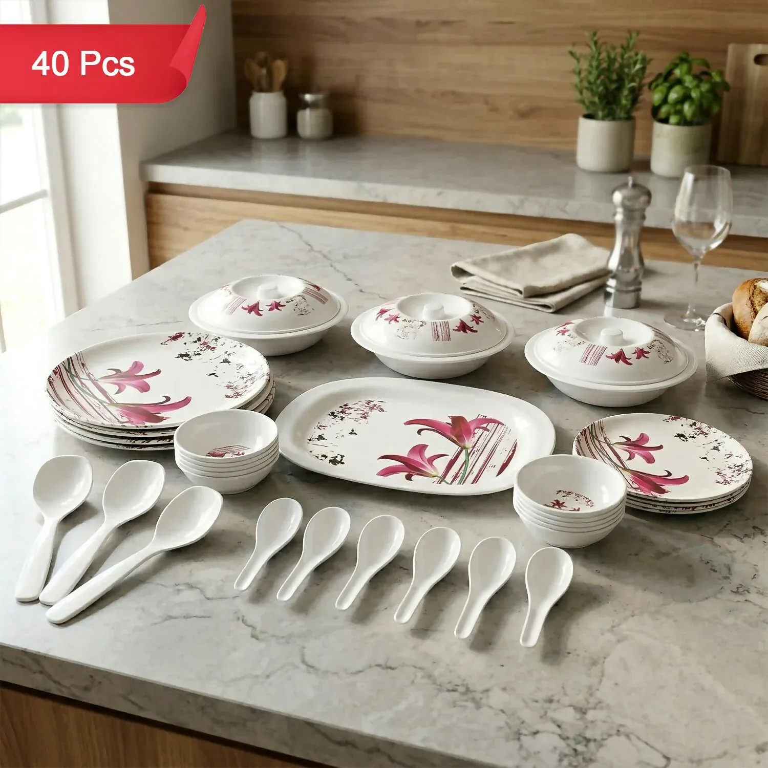 Kalmiya Neelkanth Gold 40-Piece Melamine Dinner Set for 6 Persons - Detailed Feature View 2