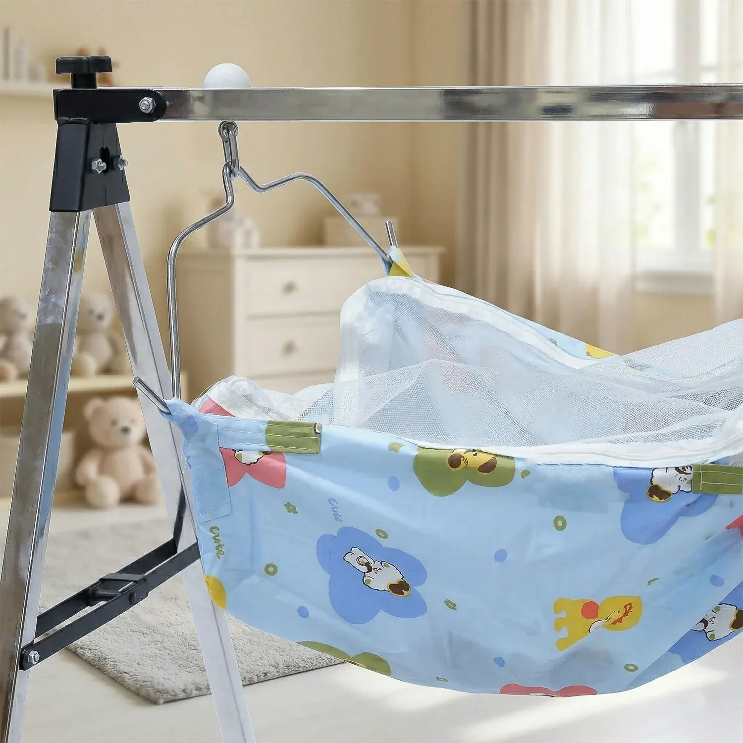 ComfortNest Baby Hammock Cradle with Foldable Stainless Steel Stand - 5 kg - Detailed Feature View 2