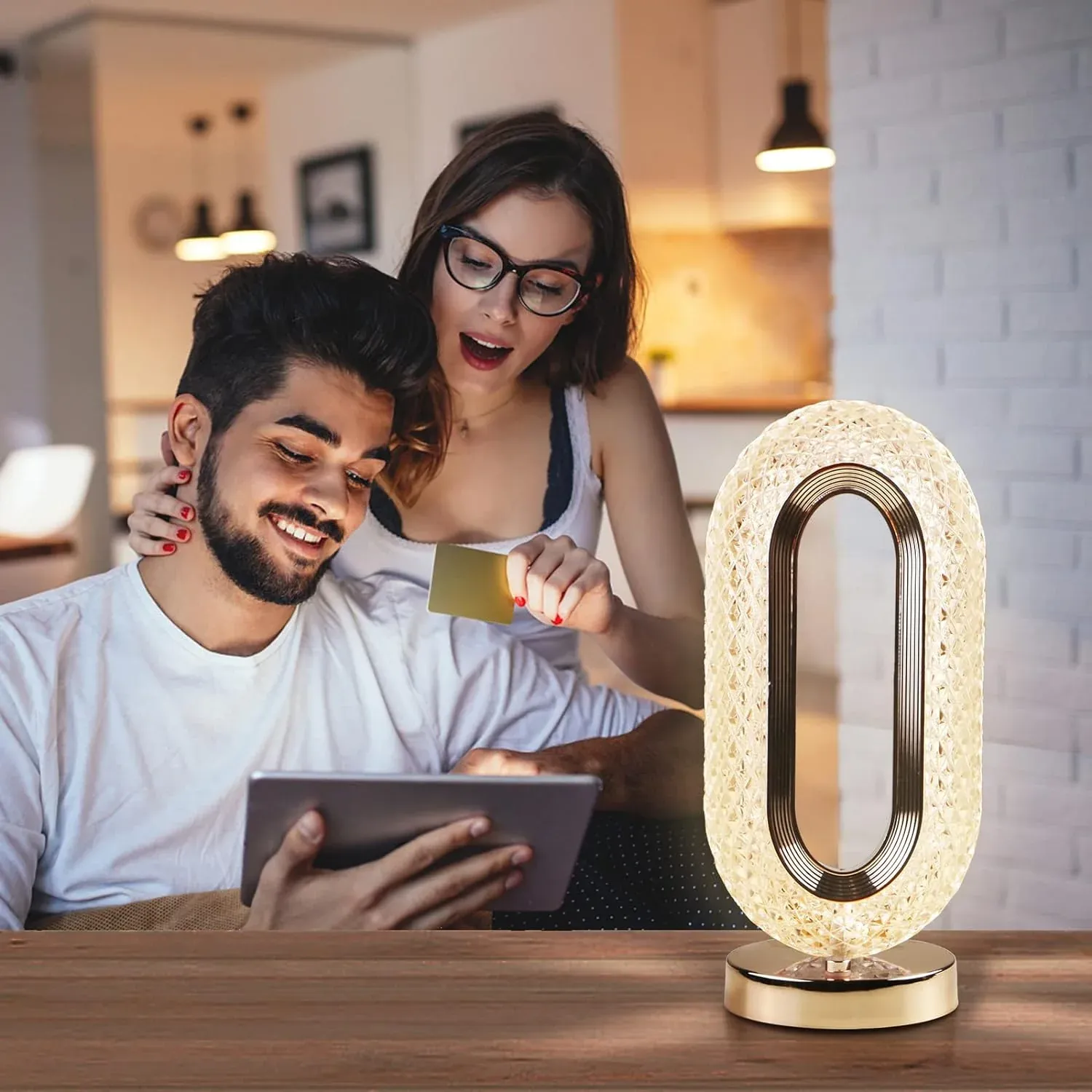 Touch Control Crystal Table Desk Lamp, 3-Way Dimmable Light, USB Rechargeable Crystal Diamond Table Lamp, Exquisite Night Stand Light Lamp Beside Lamp for Bedroom Living Room, Decorative Desk Lamp, Diwali - Detailed Feature View 4