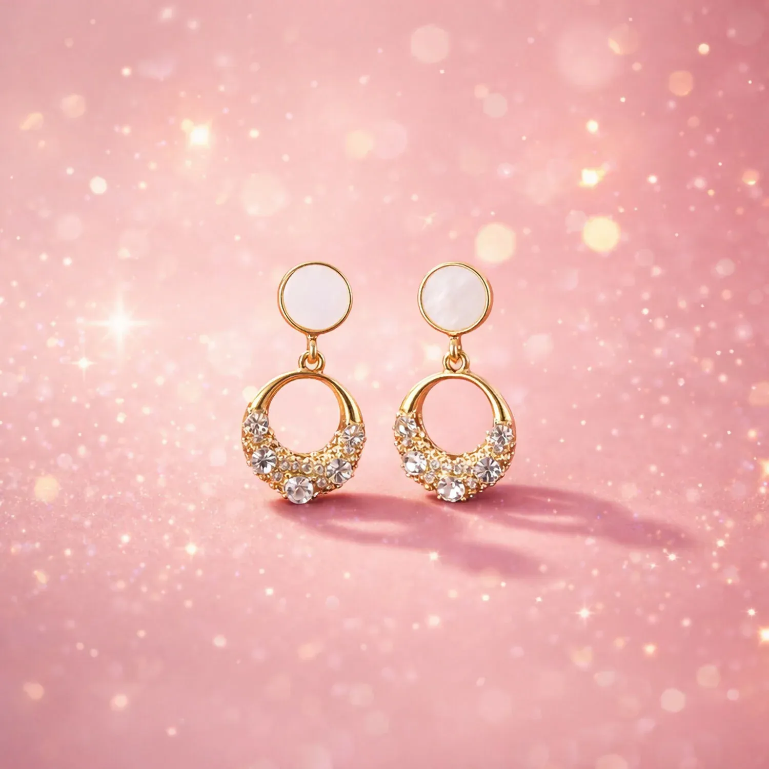 Elegant Gold Crystal Drop Earrings with Pearl Top for Women - Detailed Feature View 1