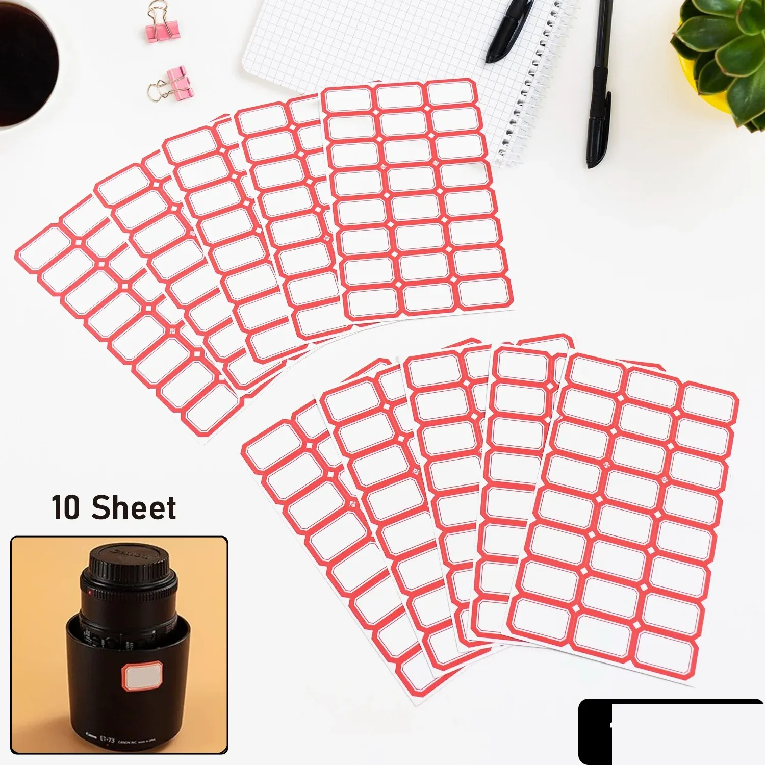 Multipurpose Blank Label Sticker Sheets with Red Border - 10 Pack - Detailed Feature View 1