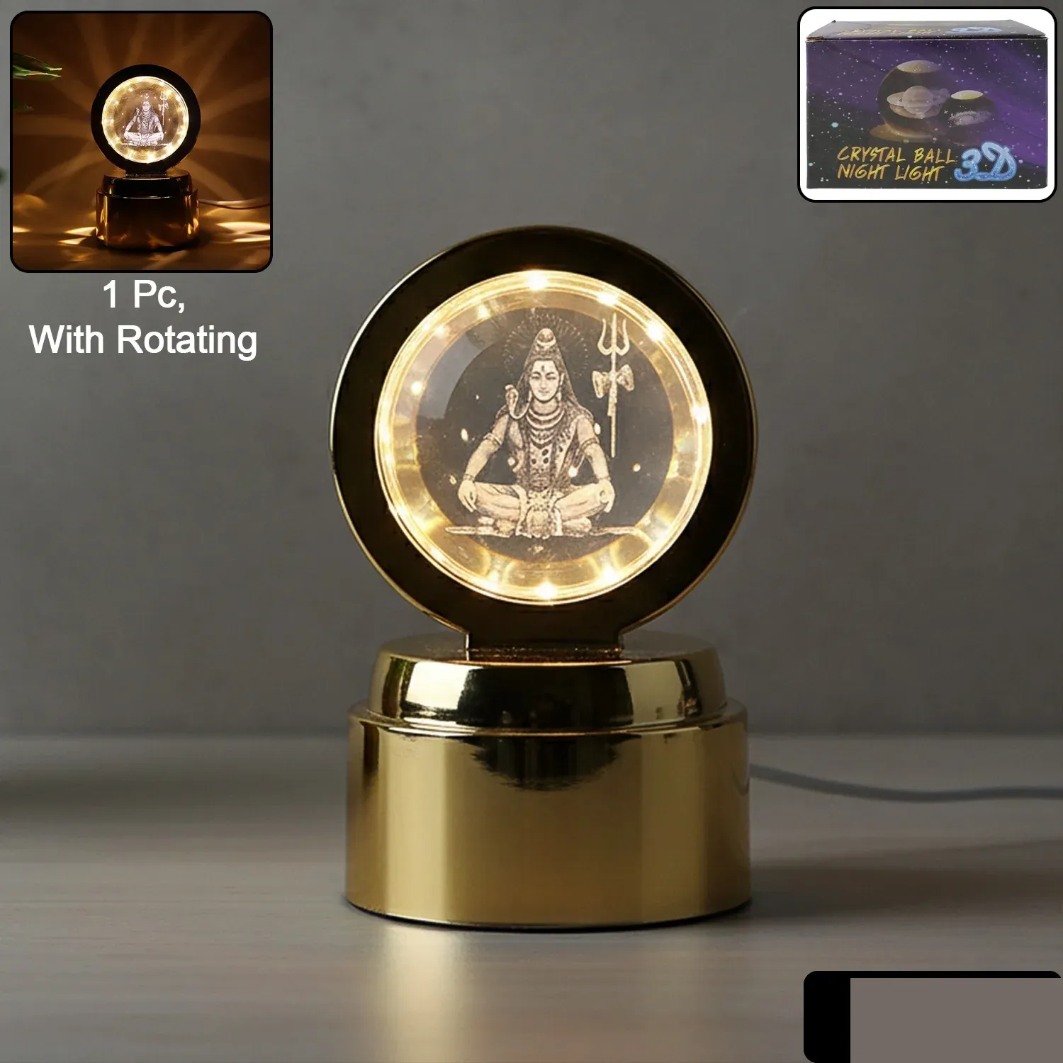 Mahadev 3D Crystal Ball Night Light (1 Pc) - Detailed Feature View 1