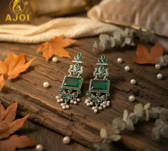 Royal Green Kundan & Pearl Antique Silver Earrings Women And Girls.