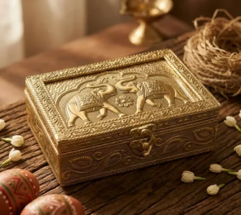 Handcrafted Brass Elephant Jewelry Box – Antique Gold Finish