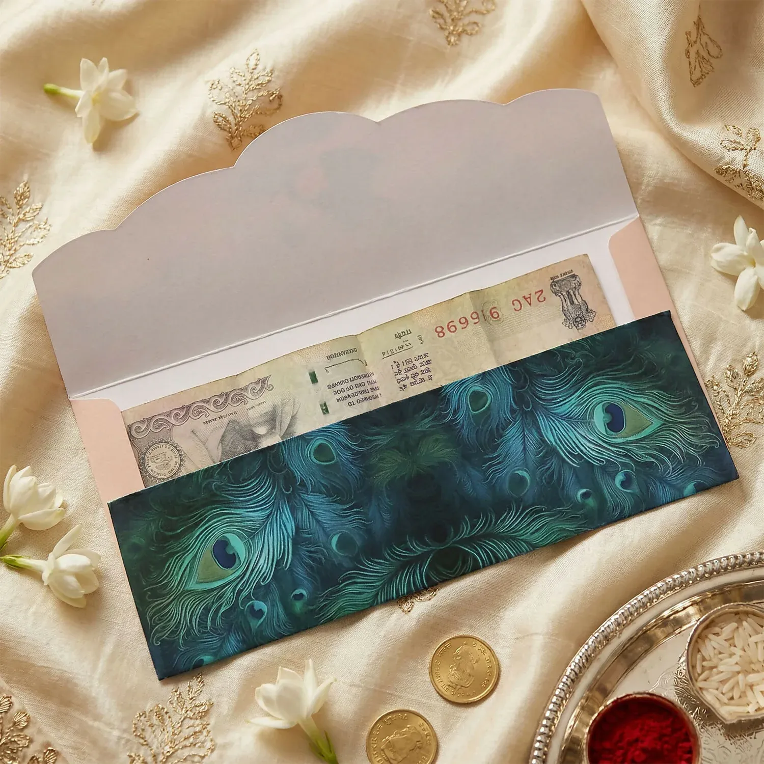 Designer A4 Size Money Gift Envelopes with Peacock Feather & Floral Patterns for Wedding, Festive & Cash Gifting – Pack of 10 - Detailed Feature View 4