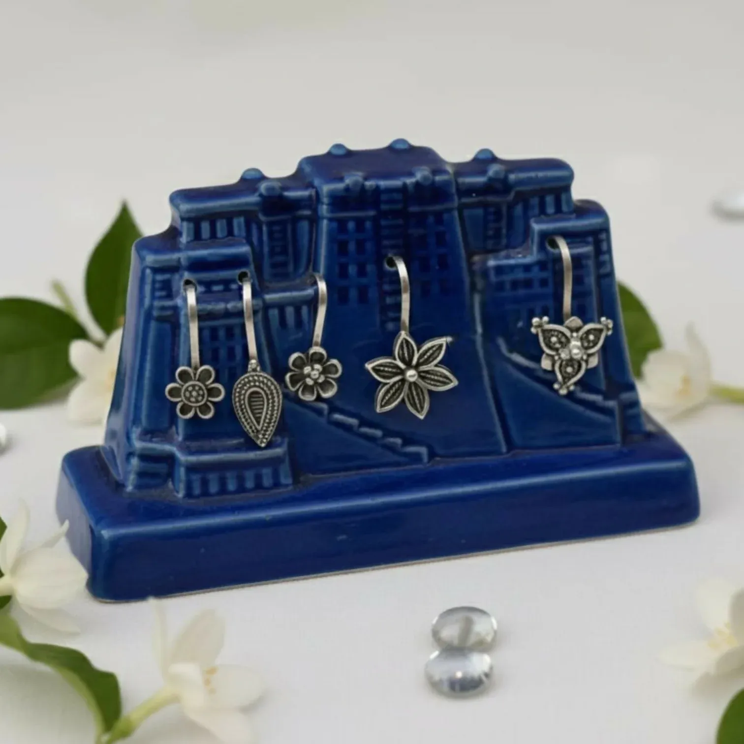 Oxidized Silver Traditional Floral Nose Pins Combo for Women & Girls (Pack of 5) - Detailed Feature View 2