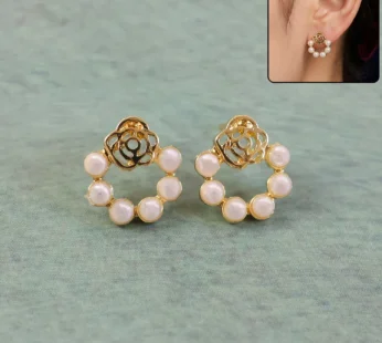 Korean Rose-Garden Pearl Wreath Studs For Girls And Women