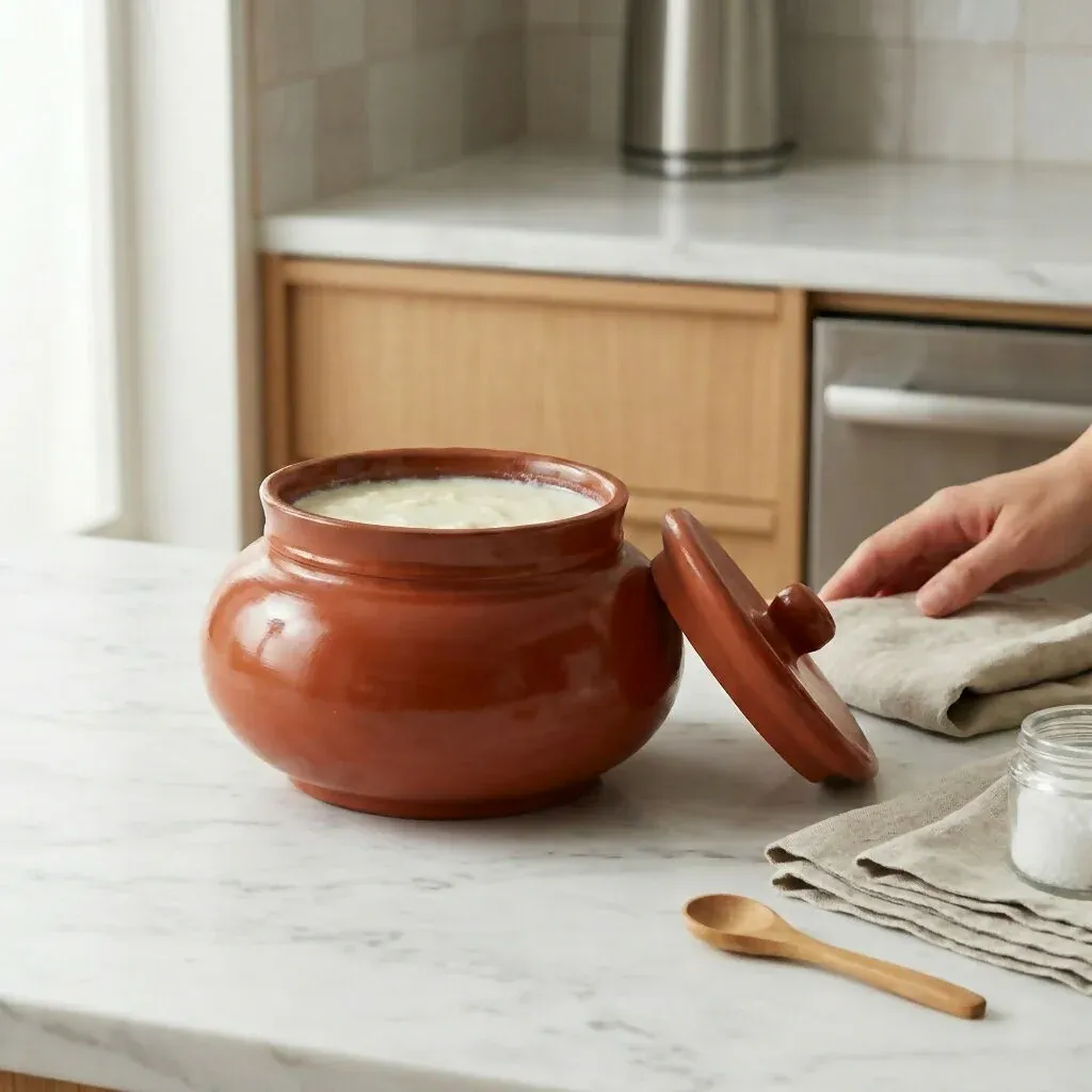 Clay Dahi Handi with Lid - Natural Terracotta Pot for Thick Curd - Detailed Feature View 4