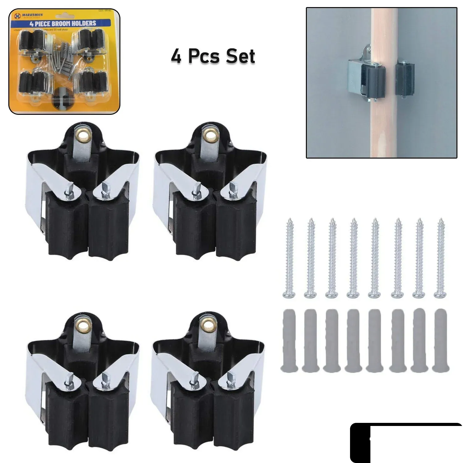 Wall Mount Mop Holder – No-Slide Grip for Home & Garage | GlimmerHome - Detailed Feature View 1