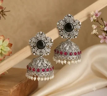 Elegant Oxidized Silver Jhumka Earrings for Women Traditional Ethnic Black Stone