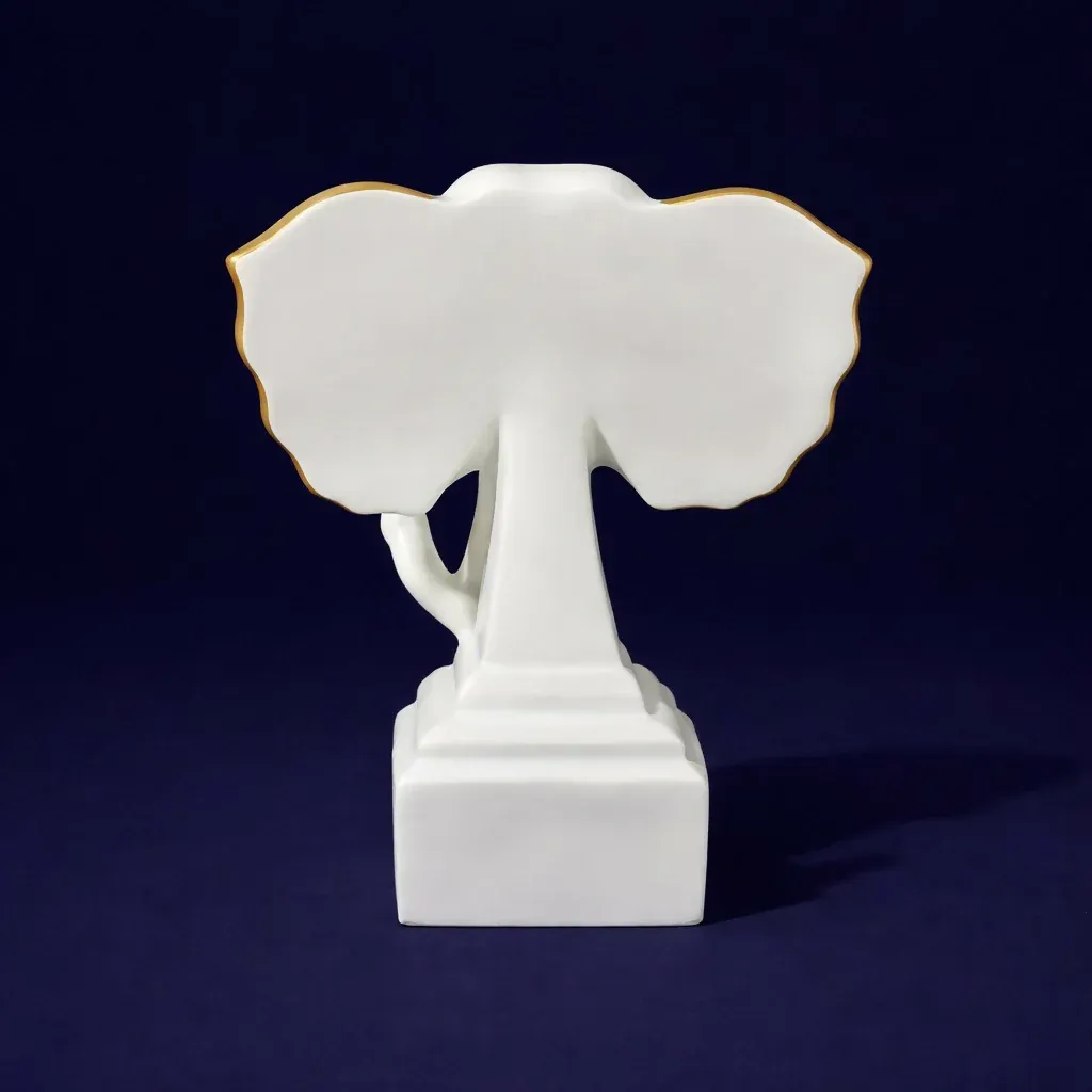 White Gold Elephant Showpiece Decorative Home Statue - Detailed Feature View 3