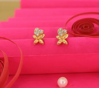 Gold Butterfly & Heart Diamond Stud Earrings for Women