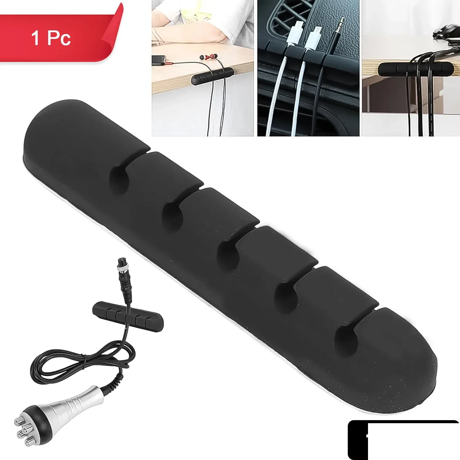 5 Slot Cable Clips - Silicone Adhesive Cord Management Organizer (1 Pc / 5 Slot) - Detailed Feature View 1
