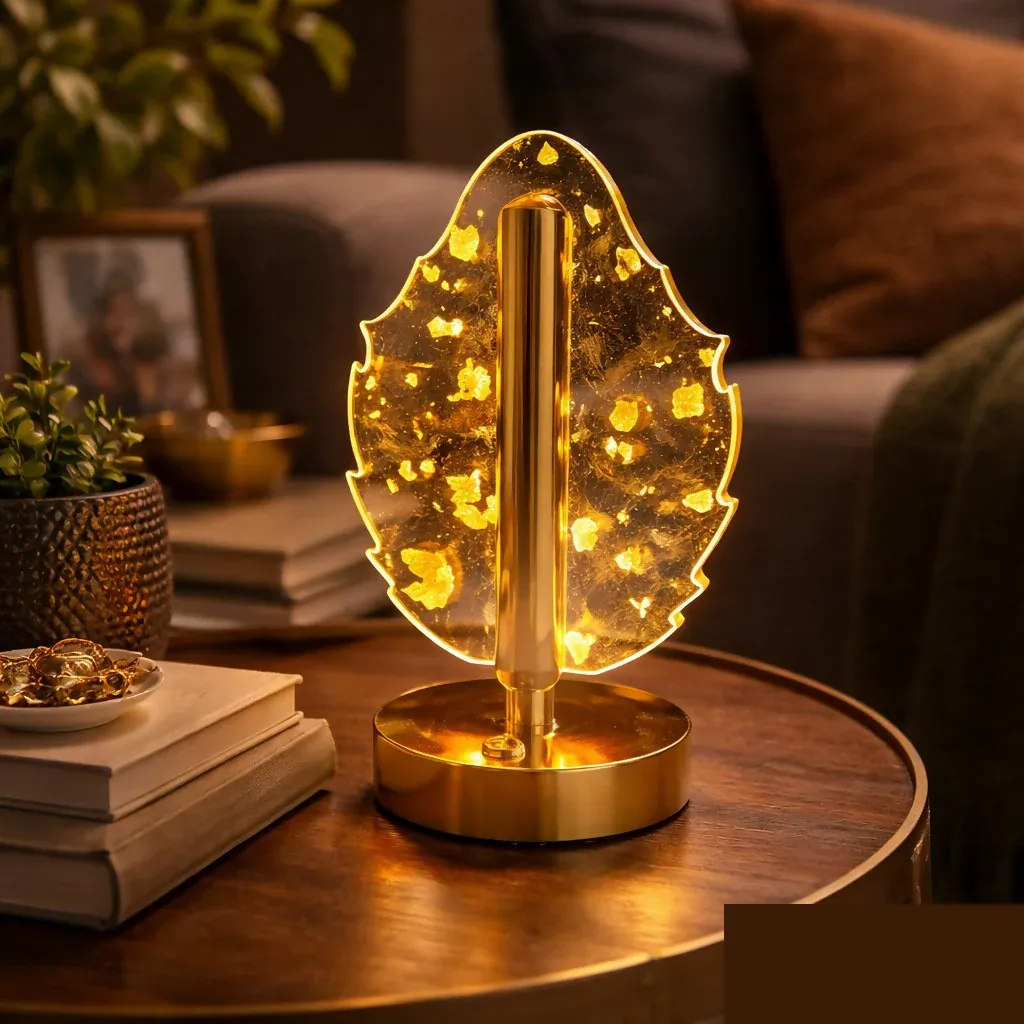 Premium Leaf Design Crystal Table Lamp with Warm Glow Decorative Light (Pattern may vary) - Buy Online at Alikart