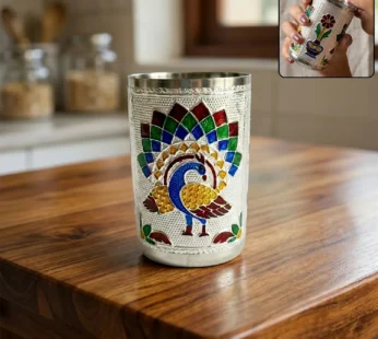 Silver Meenakari Peacock Stainless Steel Drinking Glass