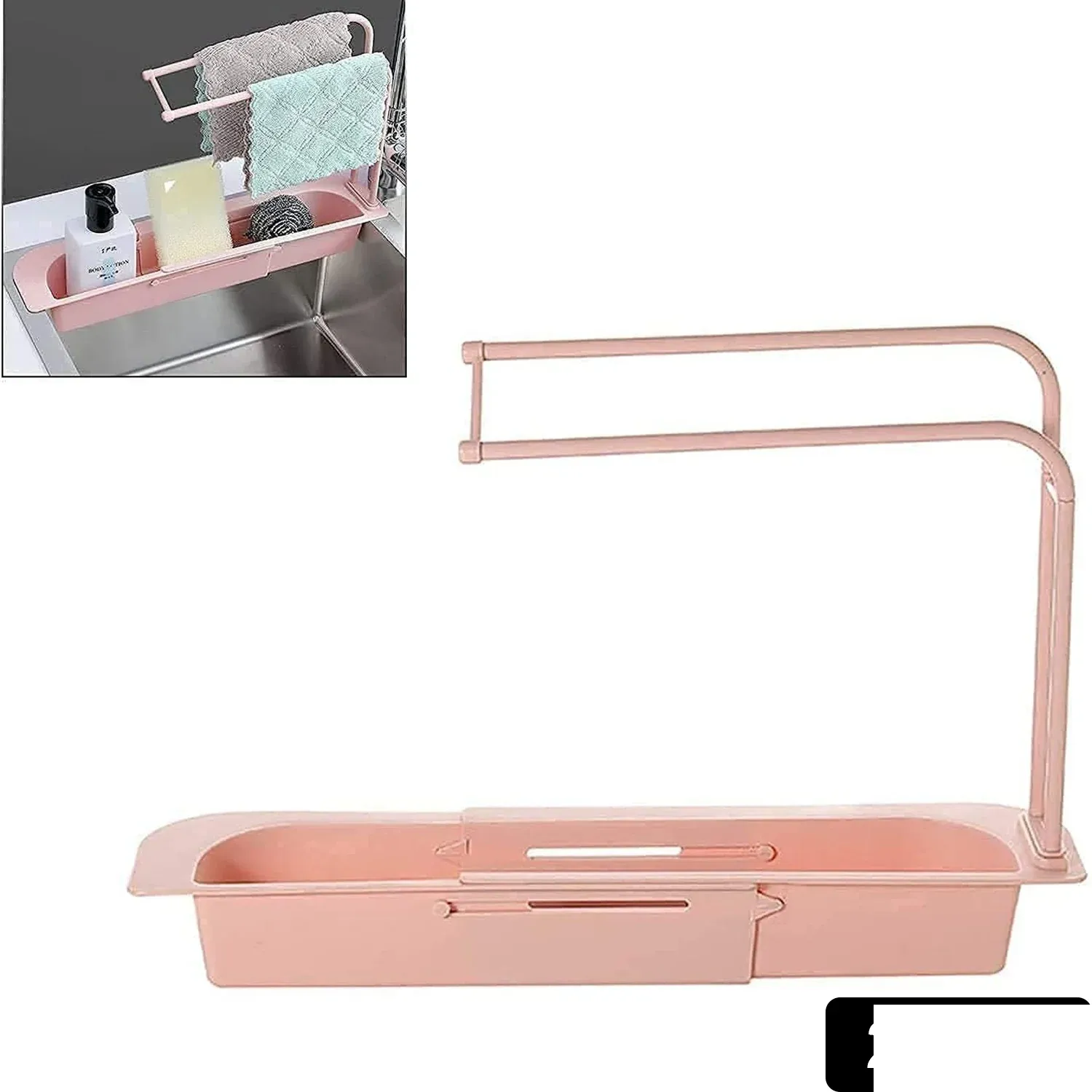 Expandable Sink Caddy – Dual Towel Bars & Drip Tray for Kitchen - Detailed Feature View 2