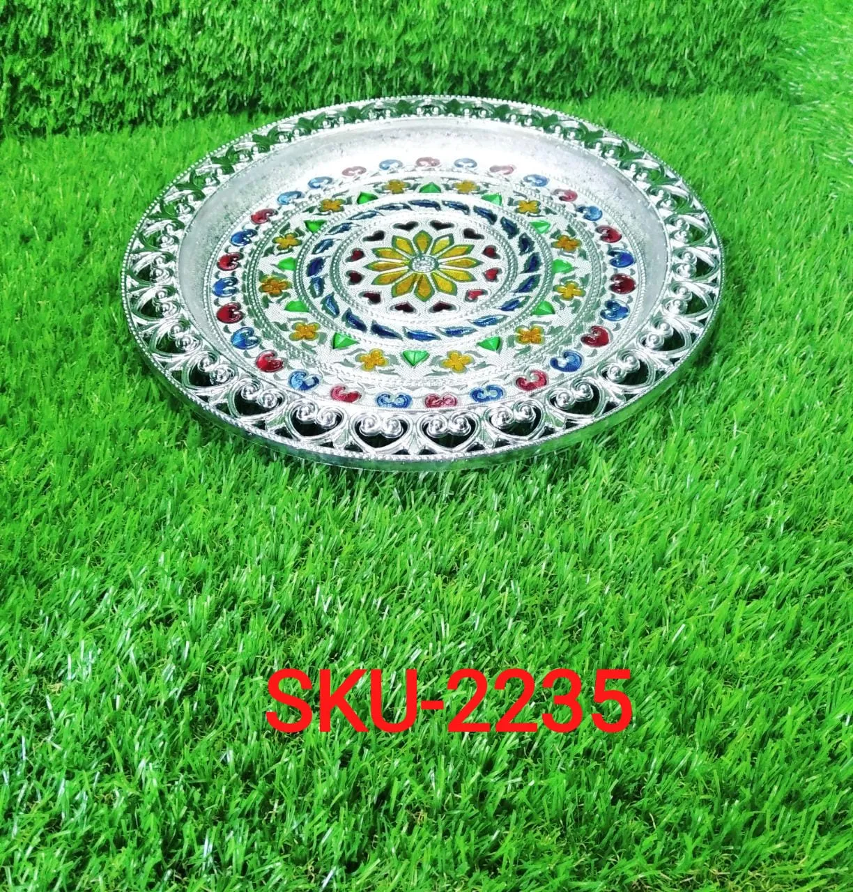 Silver Plated Pooja Thali – Festive & Worship Decor | Indo Glow - Detailed Feature View 6