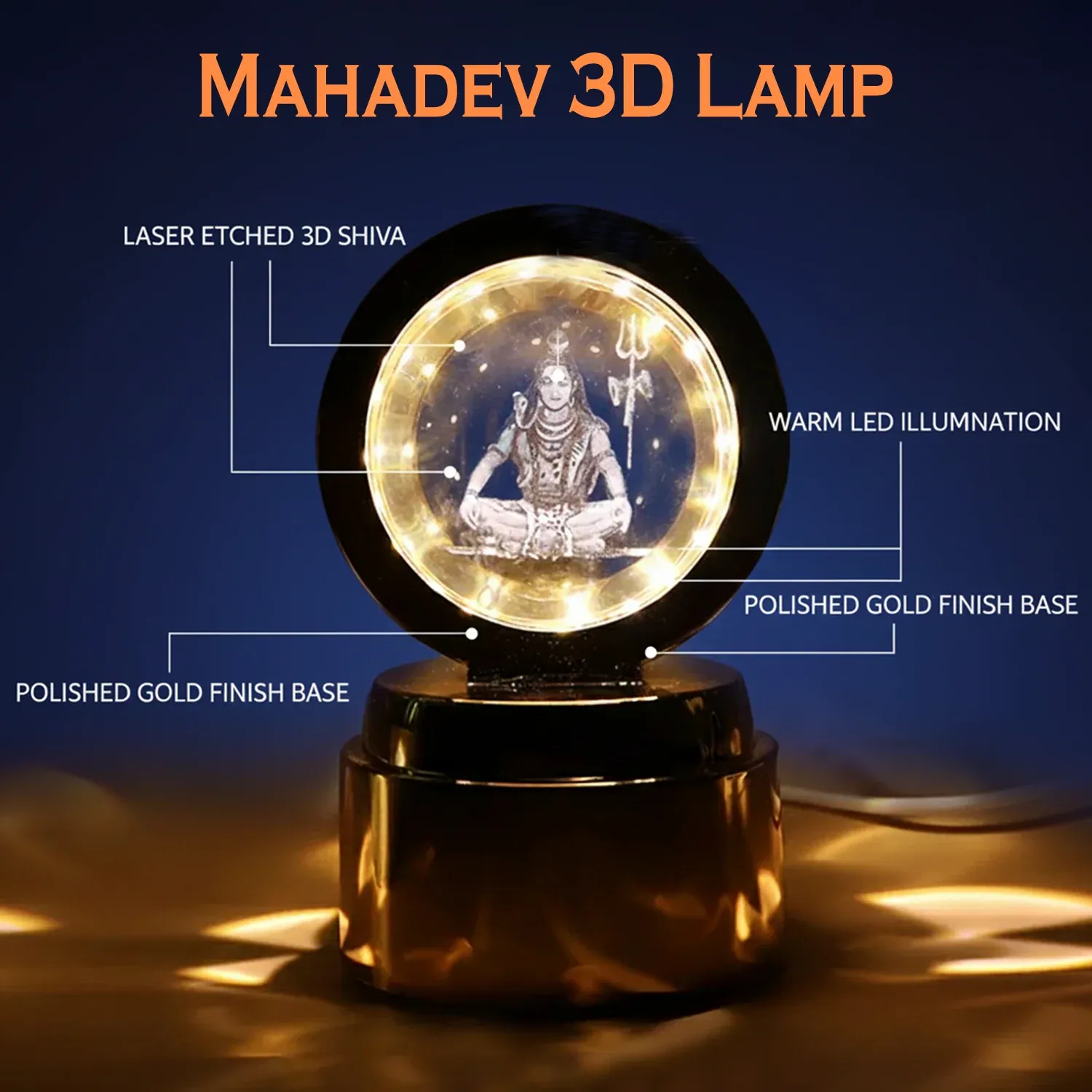Mahadev 3D Crystal Ball Night Light (1 Pc) - Detailed Feature View 3