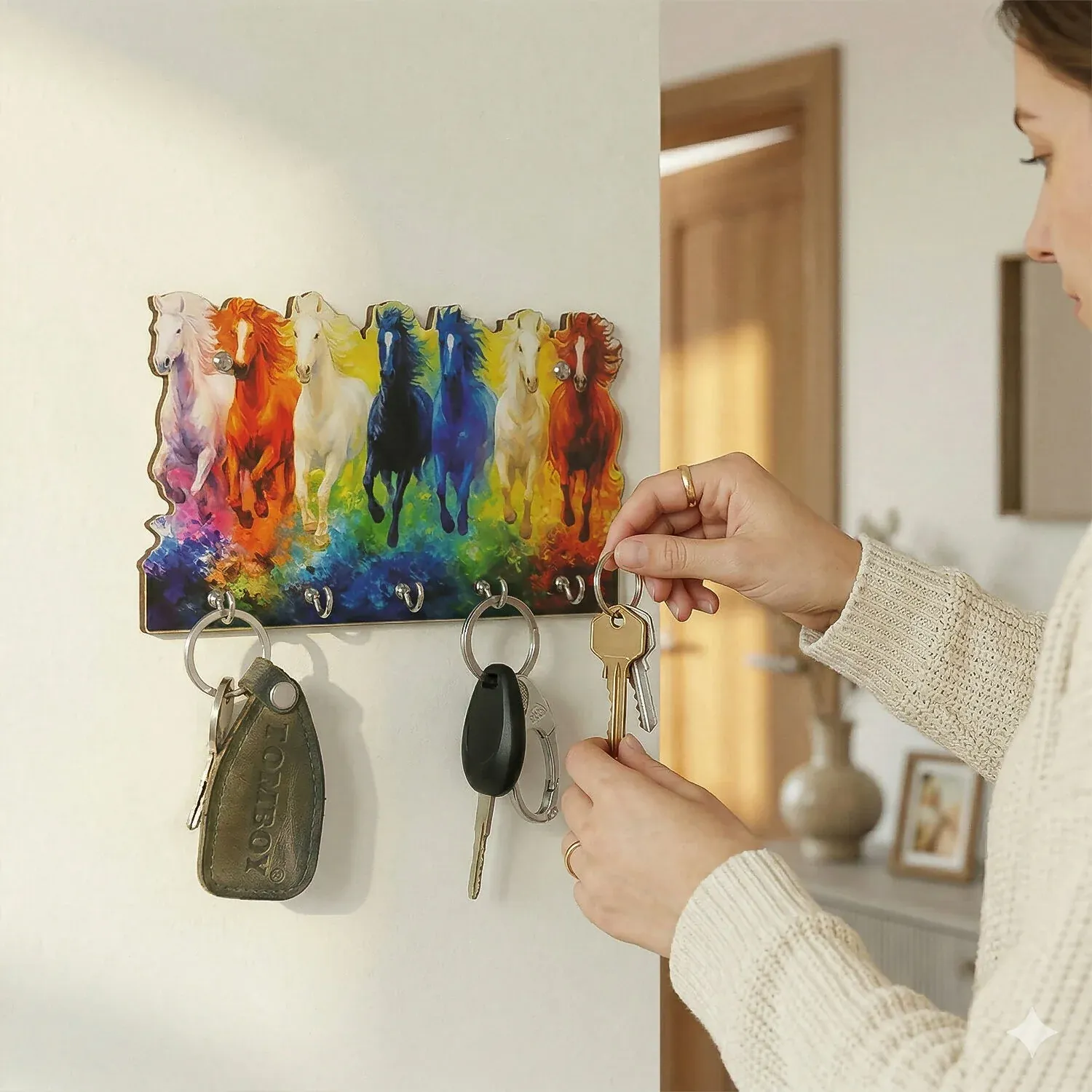 Premium Key Holder – Vibrant Horse Design with 5 Sturdy Hooks for Wall - Buy Online at Alikart