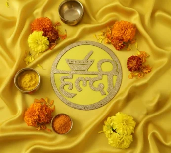 Haldi Ceremony Wall Hanging – Vibrant Yellow & Red Wedding Decor