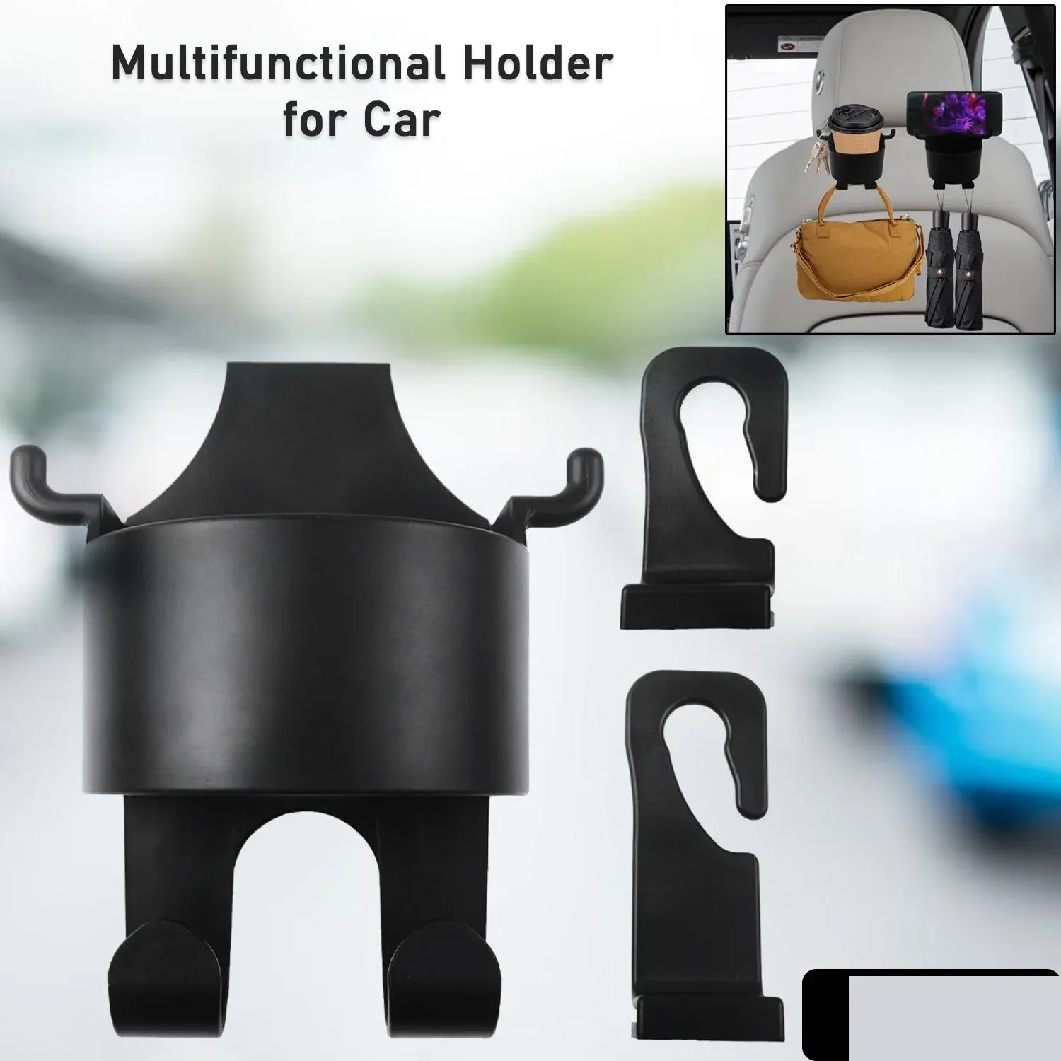 3-in-1 Car Headrest Backseat Organizer with Phone Holder & Hooks for Travel - Detailed Feature View 1