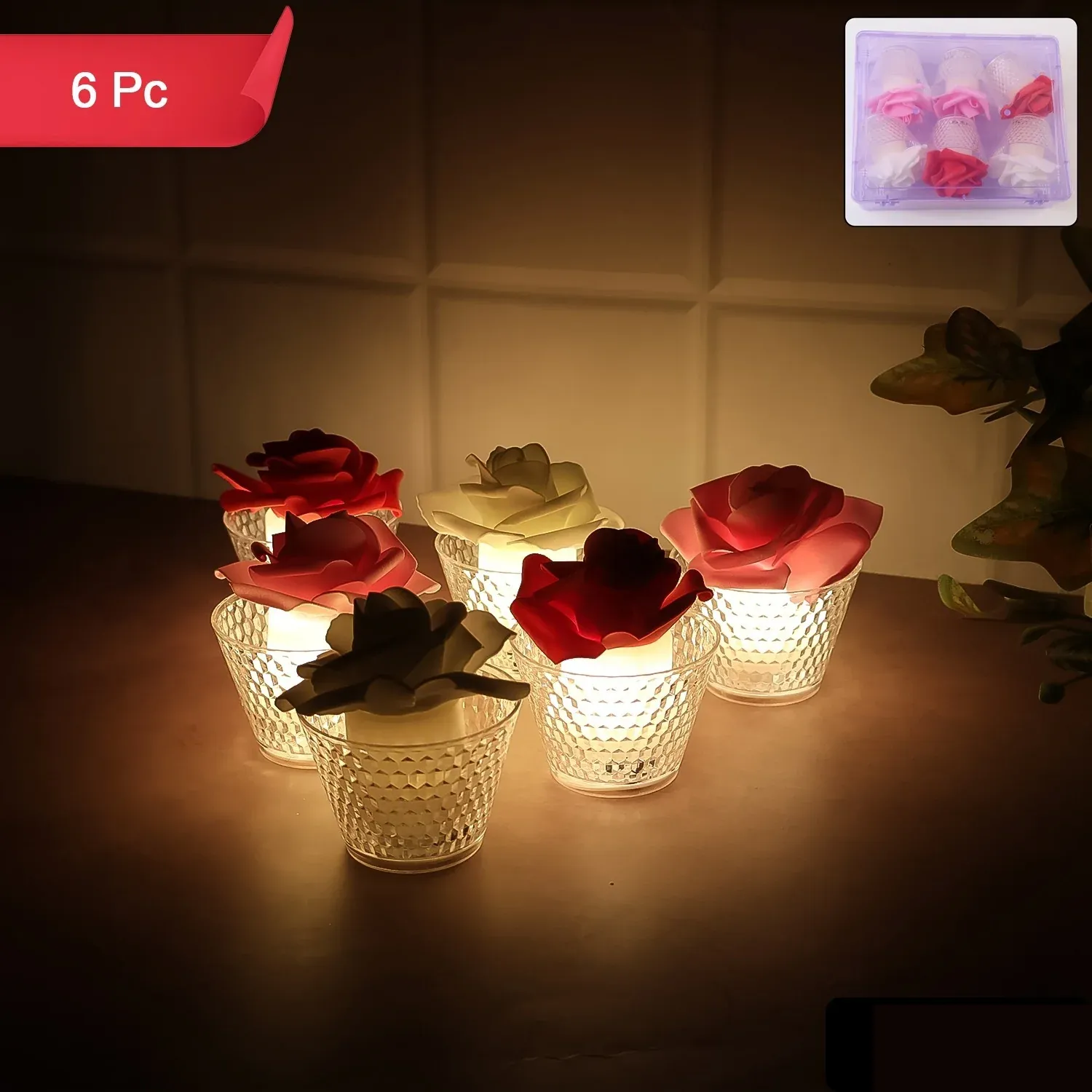 LED Rose Flower Flameless Tealight Candle Set – Elegant & Safe Décor - Detailed Feature View 1