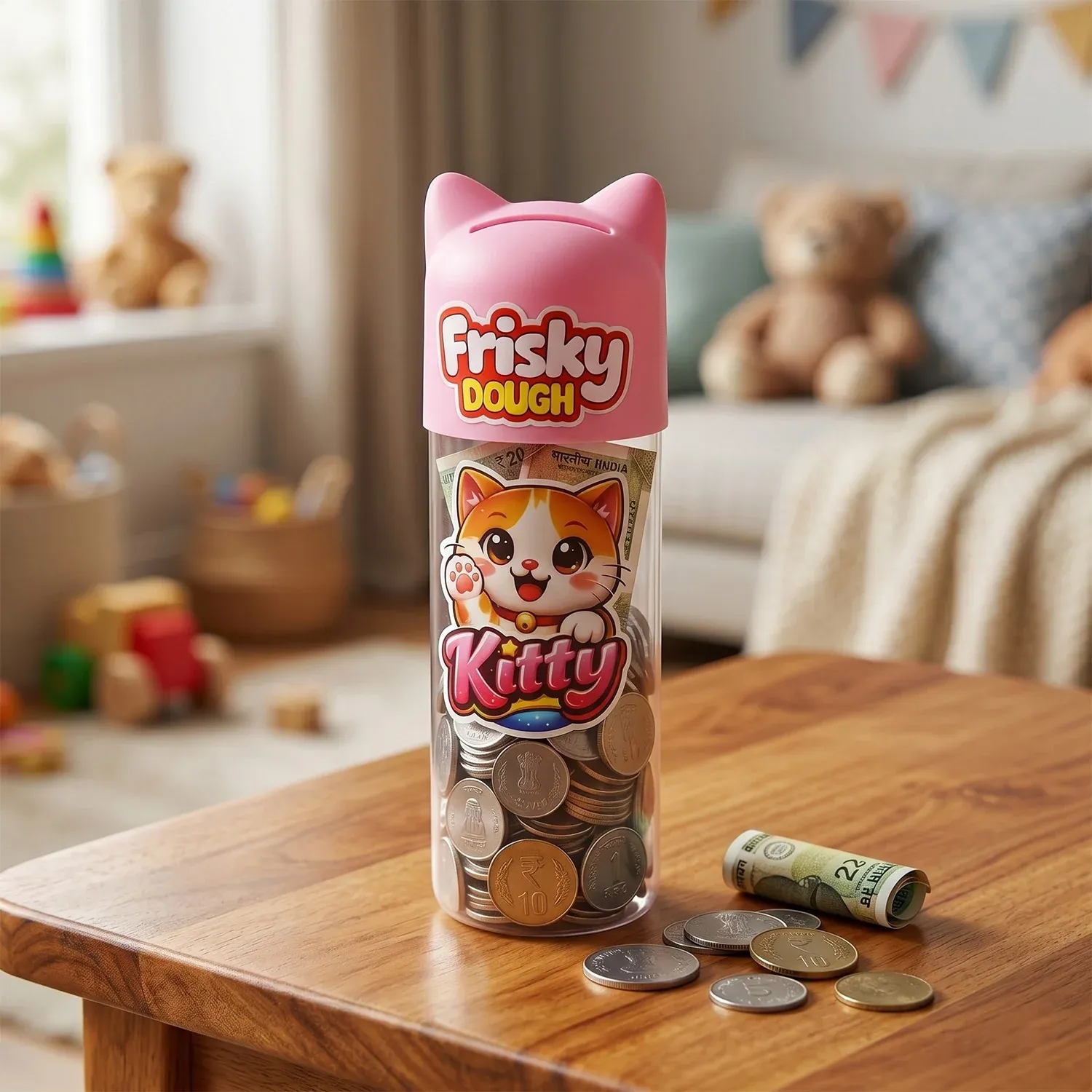 Frisky Dough Kitty Clay Modeling Dough Tub & Piggy Bank Toy Set for Kids (100Gm) - Detailed Feature View 5