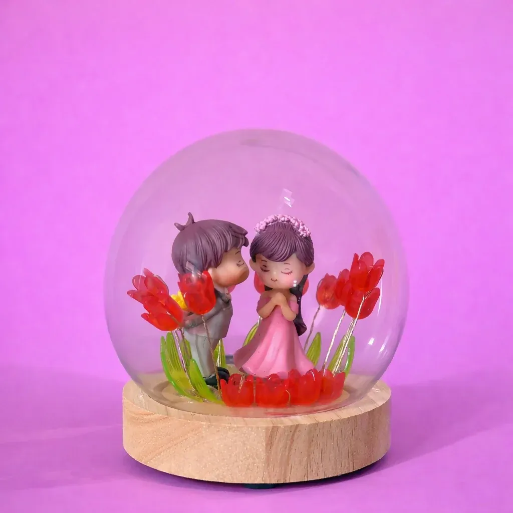 Romantic Couple Dome Lamp for Bedroom, Table & Gift Decor - Detailed Feature View 2