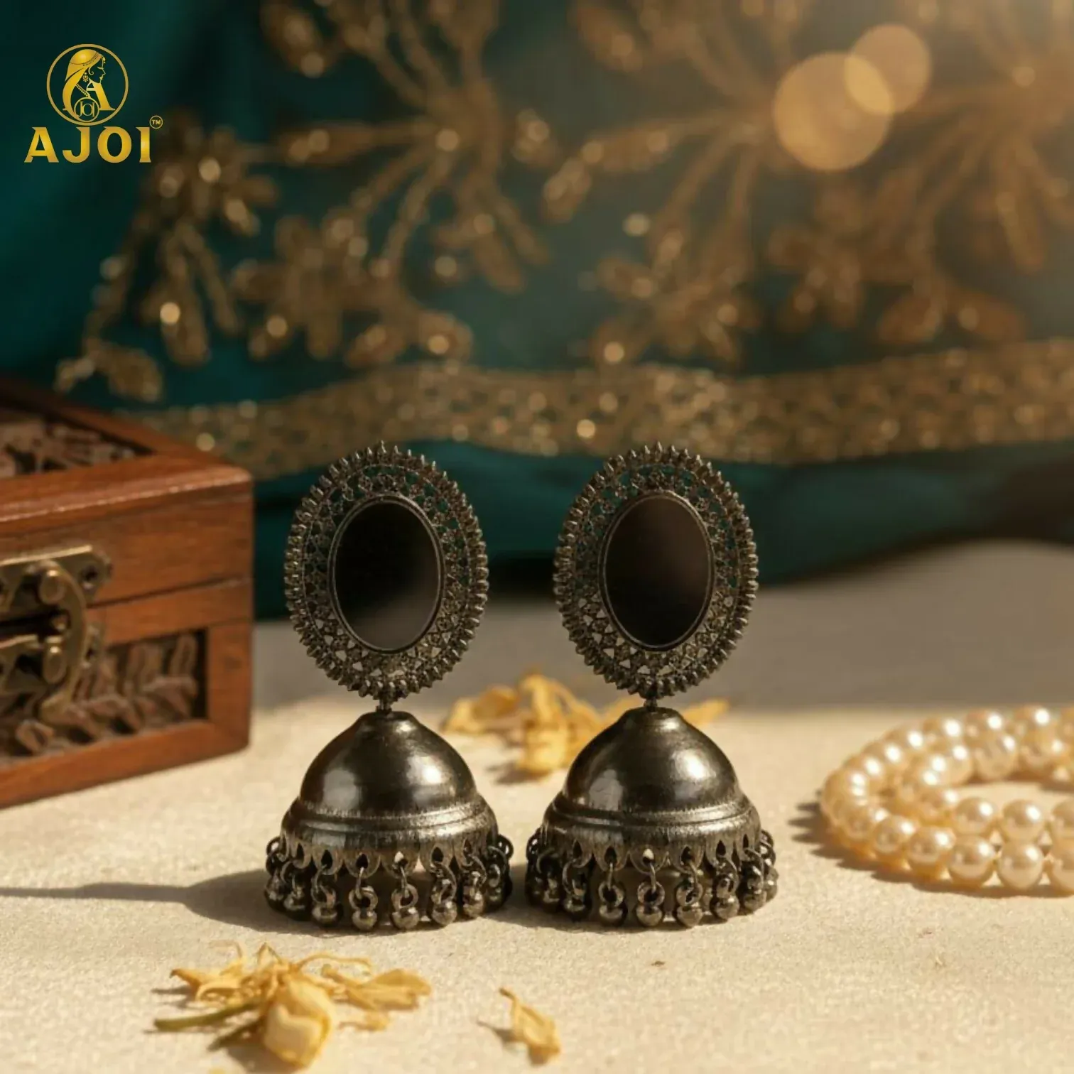 Antique Silver Mirror Jhumka Earrings - Detailed Feature View 2