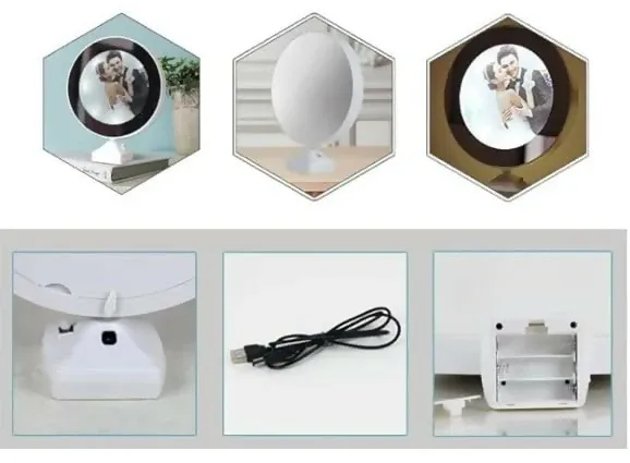 Customized Round LED mirror Photo Frame Lamp with White Base – Personalized Night Light for Couples with Glowing Effect – Romantic Tabletop Décor Gift for Anniversaries, Weddings, Valentine's Day & Special Occasions - Detailed Feature View 3