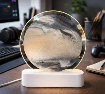 LED Round Static Grey Sand Art Lamp | Modern Ambient Decorative Night Light