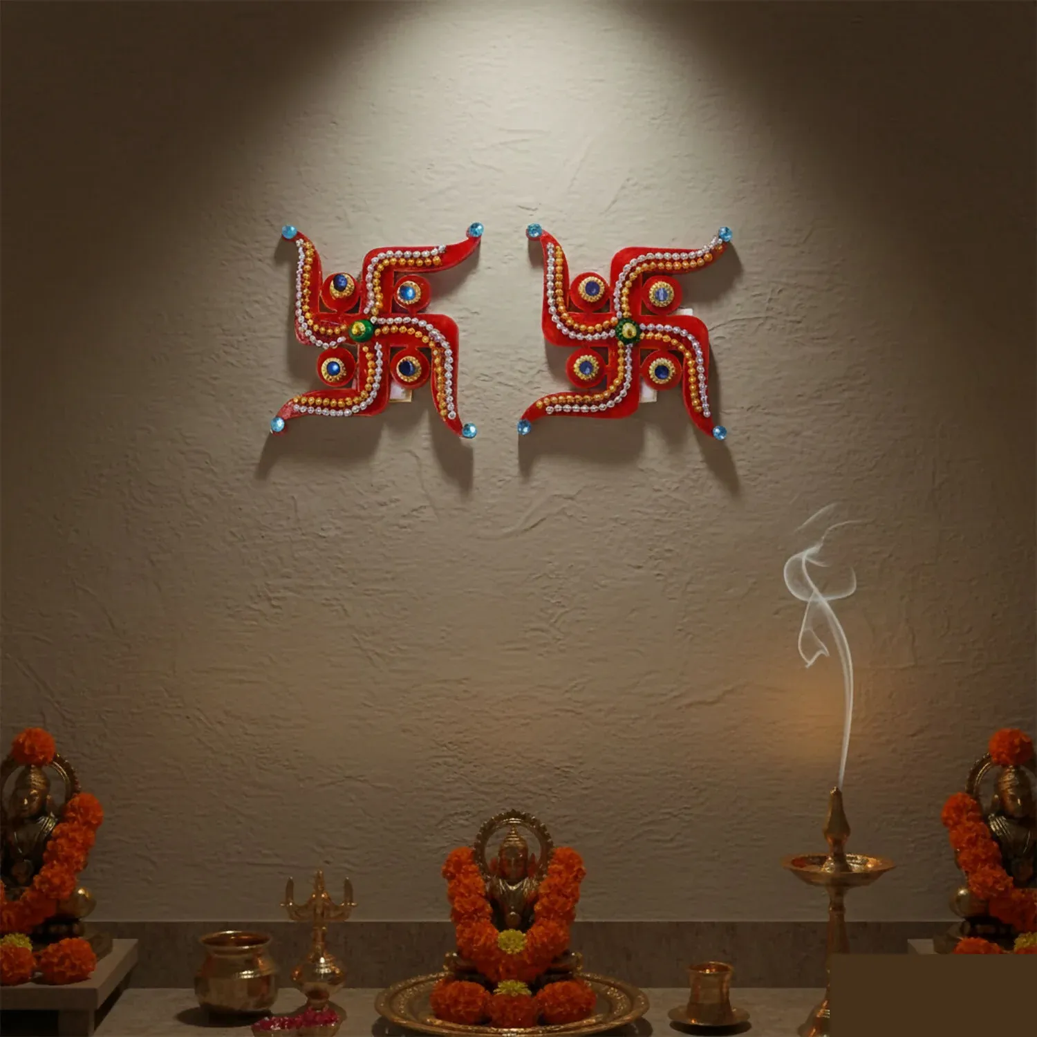 Swastik Door Hanging – Red Acrylic Pair for Auspicious Occasions - Detailed Feature View 2