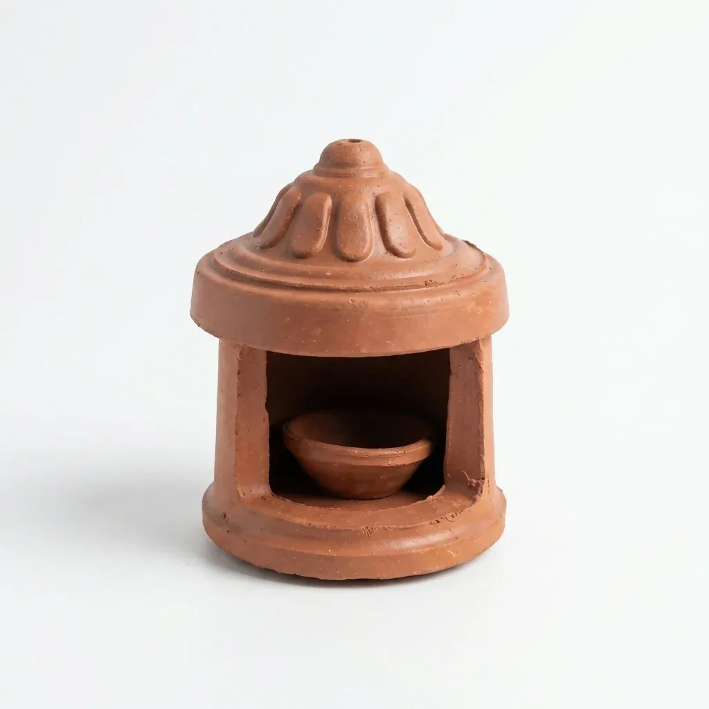 VedicHome Terracotta Clay Diya Lamp with Protective Hut Cover - Detailed Feature View 2