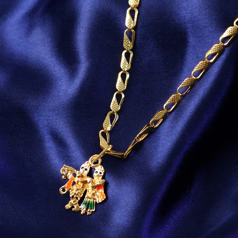 Radha Krishna Dancing Couple Pendant with Designer Chain - Detailed Feature View 1