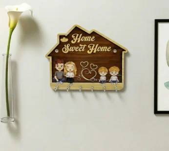 Home Sweet Home Wooden Key Holder – Durable Wall Organizer with 5 Hooks