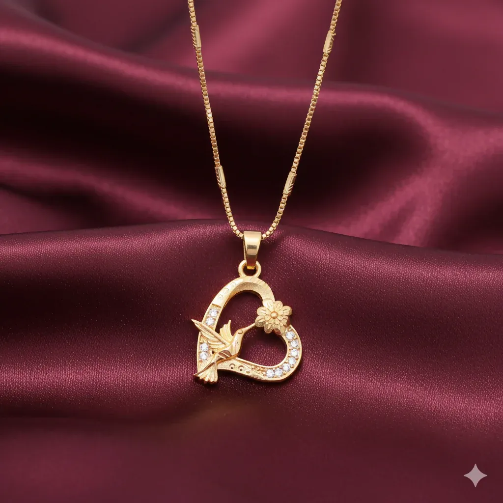 Premium Gold pendant Heart Hummingbird Pendant Necklace - Buy Online at Alikart