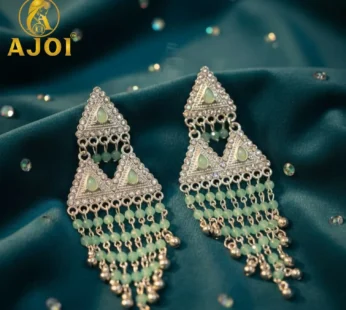 Mint Green Luxe Layered Designer Earrings with Elegant Drop and Stone Accents