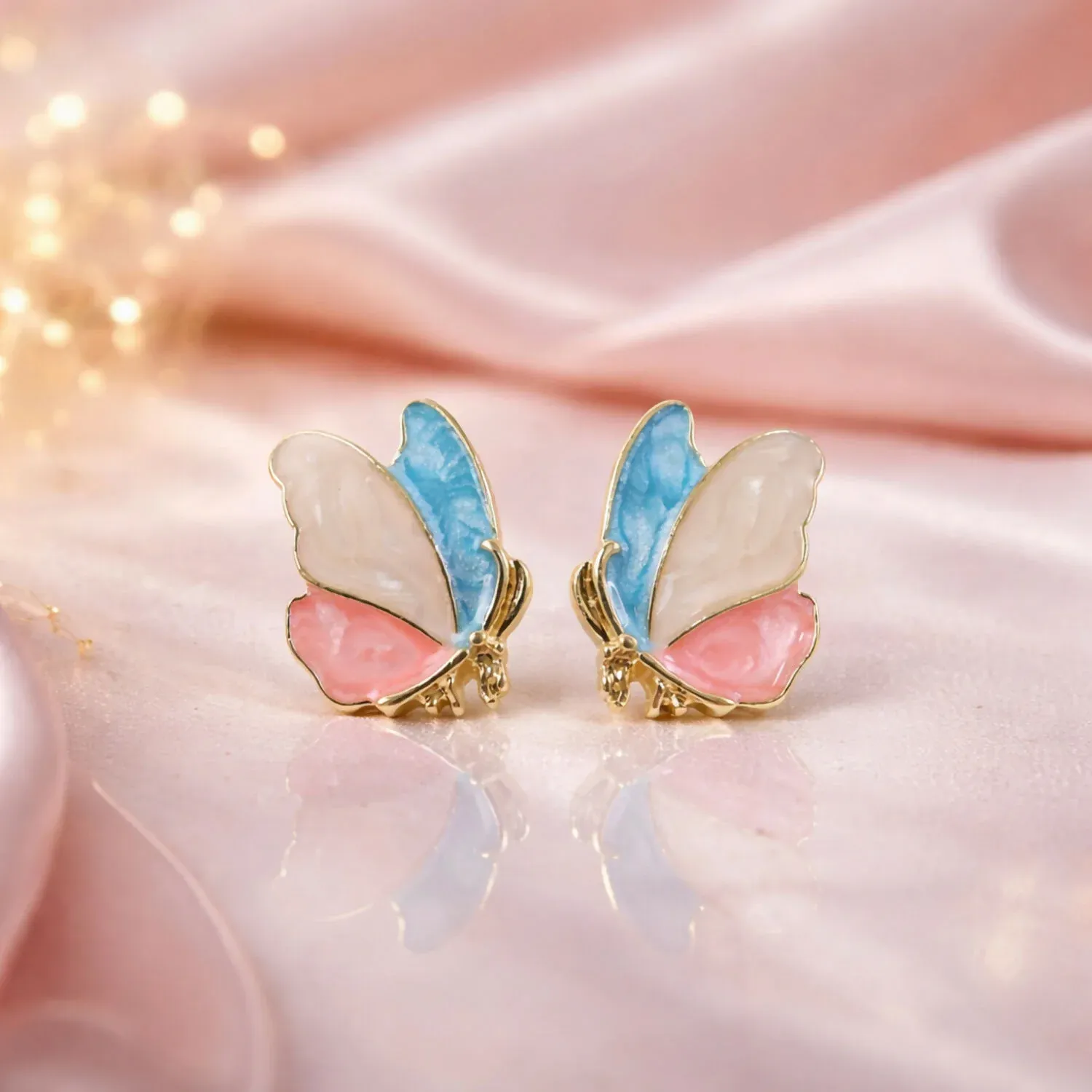 Elegant Butterfly Enamel Stud Earrings for Women and Girls - Detailed Feature View 2