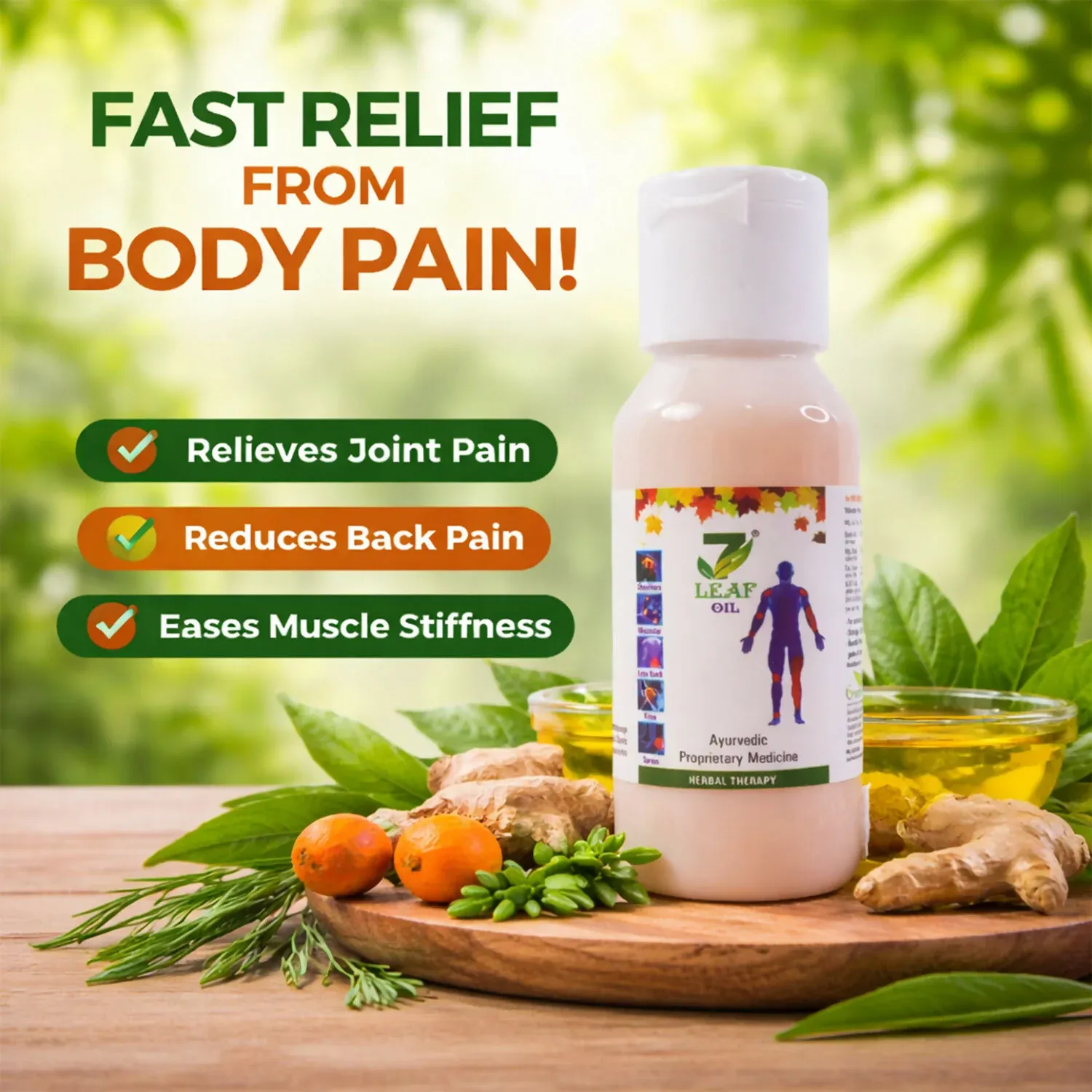 7 Leaf Ayurvedic Herbal Oil for Joint, Muscle & Body Pain Relief (60 ml) - Detailed Feature View 2