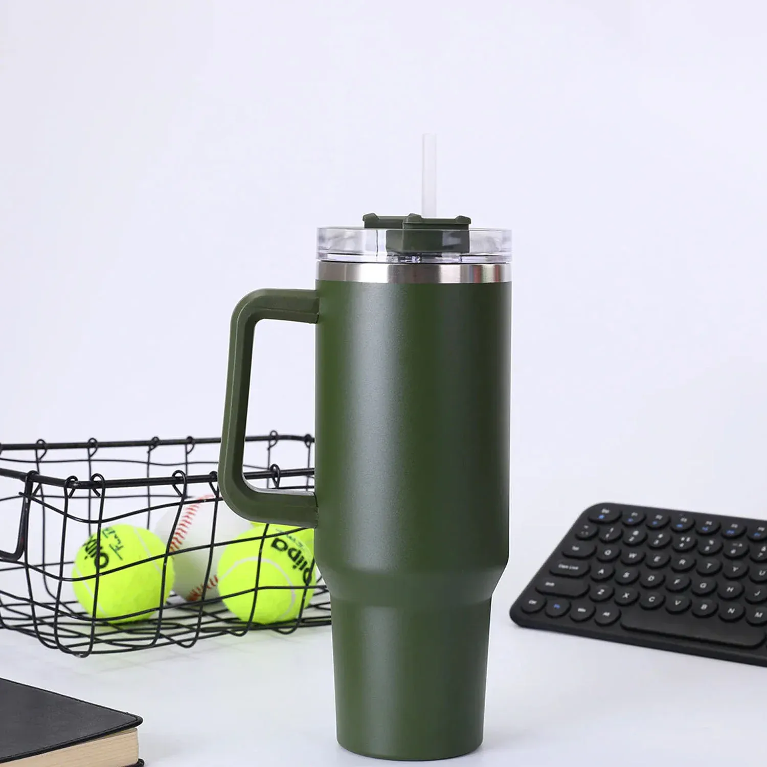 1200ML Insulated Travel Mug with Handle & Straw | Hot & Cold Tumbler - Detailed Feature View 4