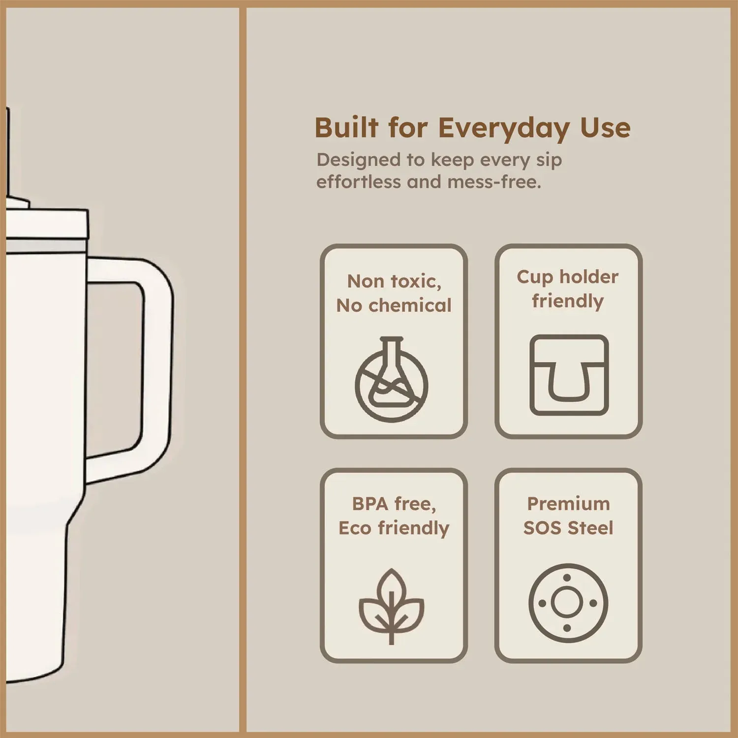 1200ML Insulated Travel Mug with Handle & Straw | Hot & Cold Tumbler - Detailed Feature View 6