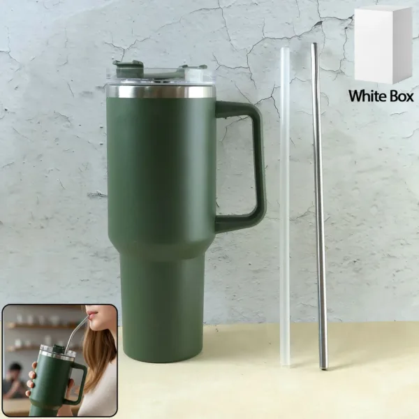 1200ML Insulated Travel Mug with Handle & Straw | Hot & Cold Tumbler