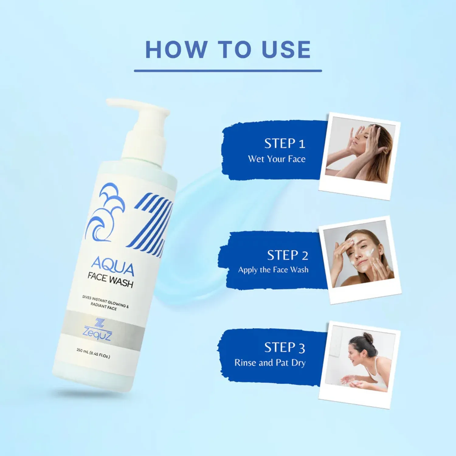 Zequz Hydrating Aqua Face Wash - Gentle Daily Cleanser 250ml - Detailed Feature View 3