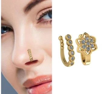 Gold Rose Gold Clip On Nose Pin Nath Set Fake Piercing Combo Pack of 2